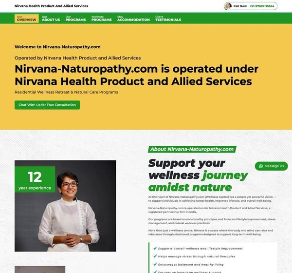 Nirvana Naturopathy, first screen